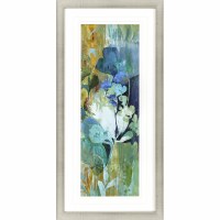 46" x 22" White Center Flowers Framed Print Under Glass