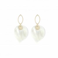 Gold Tone and White Shell Charm Earrings