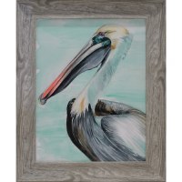 30" x 24" Pelican On Aqua 1 Framed Gel Print