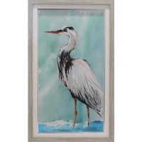 46" x 26" White Heron On Aqua Framed Gel Print