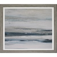 29" Square Gray and Blue Horizon 1 Framed Gel Textured Coastal Print in a Graywash Frame