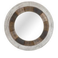 31" Round Whitewashed Brown Mirror