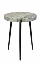 23" Round Gray Marble Top With Black Legs Table