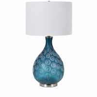 29" Blue and White Dot Design Glass Table Lamp