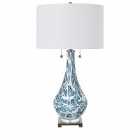 31" Blue and White Glass 2 Pull Table Lamp