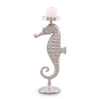20" Silver Seahorse Pillar Candleholder