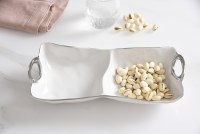 12" White With Silver Rim 2 Compartment Tray With Handles by Pampa Bay