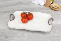 13" White With Silver Rim Rectangle Tray With Handles by Pampa Bay