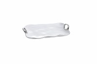 13" White With Silver Rim Rectangle Tray With Handles by Pampa Bay