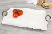 17" White With Silver Rim Rectangle Tray With Handles by Pampa Bay