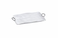 17" White With Silver Rim Rectangle Tray With Handles by Pampa Bay
