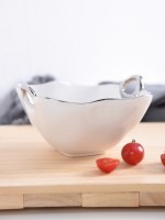 5" Tiny White With Silver Rim Square Porcelain Bowl with Handles by Pampa Bay