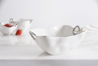 10" Large White With Silver Rim Square Porcelain Bowl with Handles by Pampa Bay