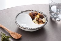 5.5" Round White With Silver Beaded Rim 2 Compartment Porcelain Dish by Pampa Bay