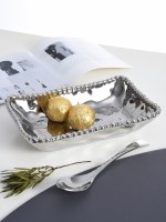 7" x 5" Silver Rectangle Beaded Rim Porcelain Dish by Pampa Bay