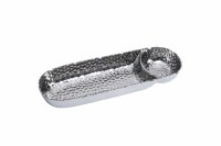 17" Silver Rigid Oval Narrow Chip and Dip Tray by Pampa Bay