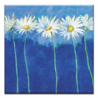 5" Square Daisys On Blue Canvas Print Card
