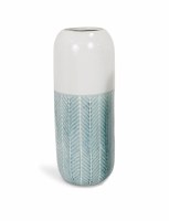 16.5" White and Blue Ceramic Cylinder Vase
