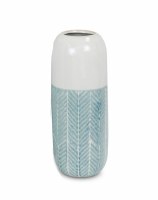 12" White and Blue Ceramic Cylinder Vase