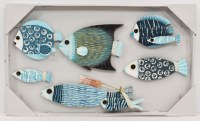 Set of Six Blue Toned Wood Fish Coastal Wall Art Plaque