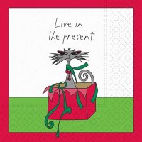 5" Square Cat Live in the Present Beverage Napkin