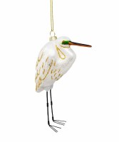 6" White Egret Handblown Glass Ornament