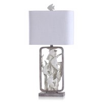 34" Gray and White Framed Tropical Fish Table Lamp