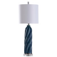 35" Blue Swirl Cylinder Table Lamp