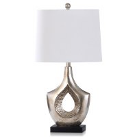 28" Distressed Silver Finish With Hammered Holllow Center Table Lamp