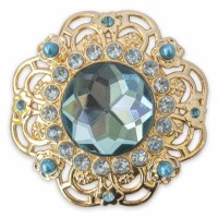 Set of 2 Honesty Gold Broach With Turquoise and Light Blue Crystals Snap