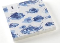 5" Square Blue Watercolor Fish Beverage Napkins