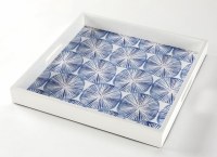 15" Square Blue Sea Stars White Serving Tray