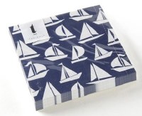 5" Square White Sailboats on Dark Navy Beverage Napkins