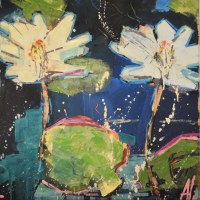 30" Square Two Waterlillies Canvas