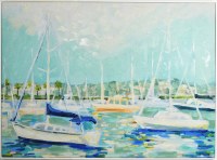 44" x 60" White Boats in the Harbor Canvas in a White Frame