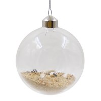 4" Sanibel Clear Glass Ball Ornament With Shells