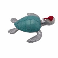 8" Blue and Silver Turtle With Christmas Hat