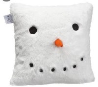 11" Square White Fur Snowman Decorative Pillow