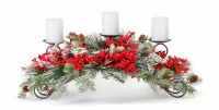 31" Faux Red Berry Iced Pine Triple Pillar Candle Centerpiece