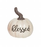 5" Blessed White Pumpkin Fall and Thanksgiving Decoration