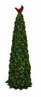 12" Red and Green Slim Holly Tree with Cardinal on Top