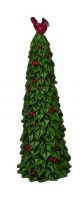 10" Red and Green Slim Holly Tree with Cardinal on Top