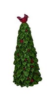 8" Red and Green Slim Holly Tree with Cardinal on Top