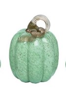 6" Green Glass Round Pumpkin Fall and Thanksgiving Decoration