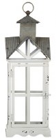 20" Distressed White Square Metal and Glass Lantern