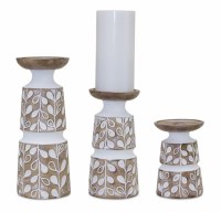 Set of 3 White and Brown Vine Pillar Candleholders