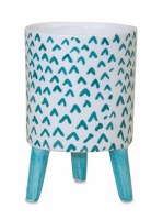 6" Turquoise and White V Pattern Pot With Legs