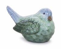 5" Blue and Green Ceramic Bird Looking Forward