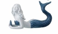 5" Navy and White Polyresin Faux Ceramic Mermaid Laying Down Figurine