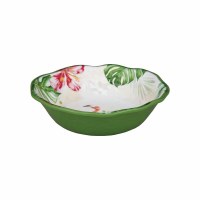 8" Round Green Flamingo Melamine Scalloped Bowl